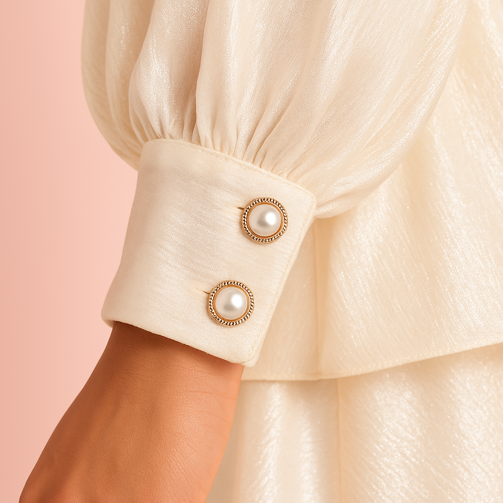 Robe "Aurore" Courte Satinée à Manches Longues et Volants