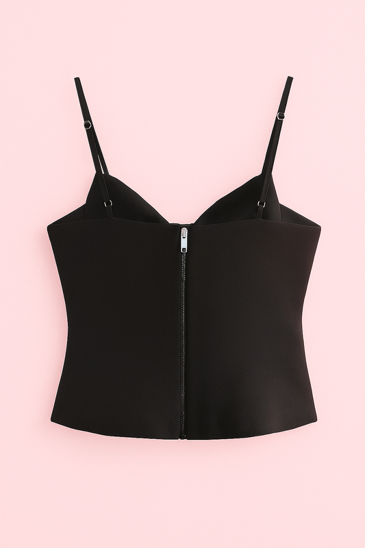 Top "Bella" à Bretelles avec Nœud Pailleté – Noir Éclat